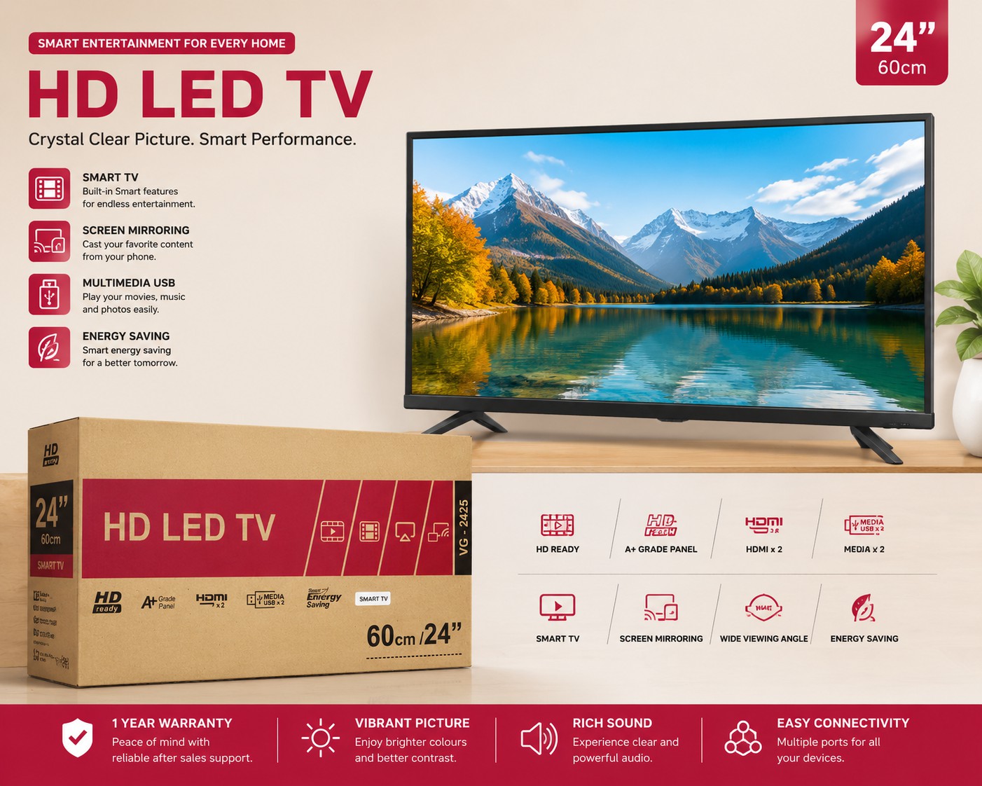 24 Inch Smart LED TV - ASSEMBLED
